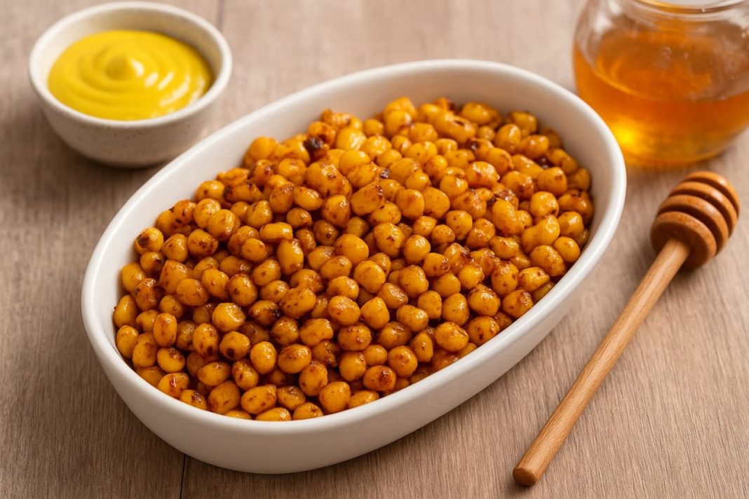 Travessa com milho torrado com mostarda e mel