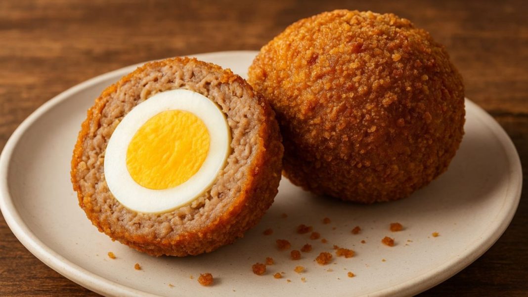 Clássico dos botecos, o bolovo combina ovo cozido envolto em carne moída e pode ser feito na Air Fryer.